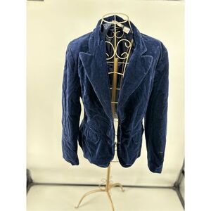 COTE FEMME Blazer Blue Velvet Jacket Lapel Women’s Size 10 97% Cotton